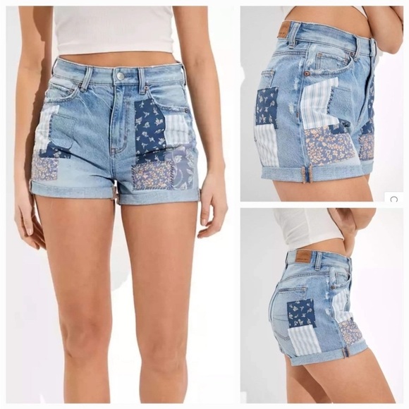 American Eagle Outfitters Pants - American Eagle Patchwork Medium Wash Denim Mom Short Sz 10
